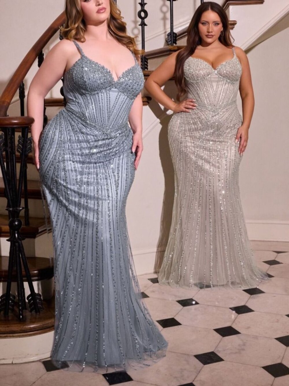 PLUS SIZE FORMAL DRESS. FITTED SILVER,BLUE MOCHA GOLD BEADED PAGEANT WEDDING GUE
